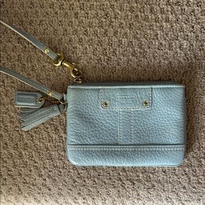 Coach Blue Pebbled Leather Wristlet